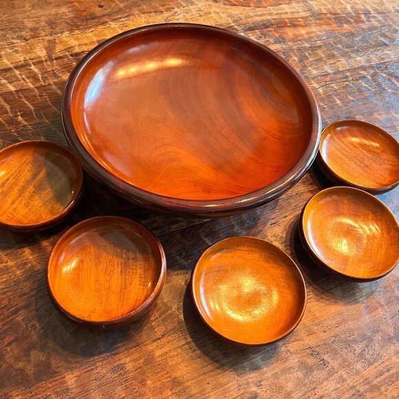 Vintage MCM Hardwood Large Salad Bowl Set - Picture 1 of 11